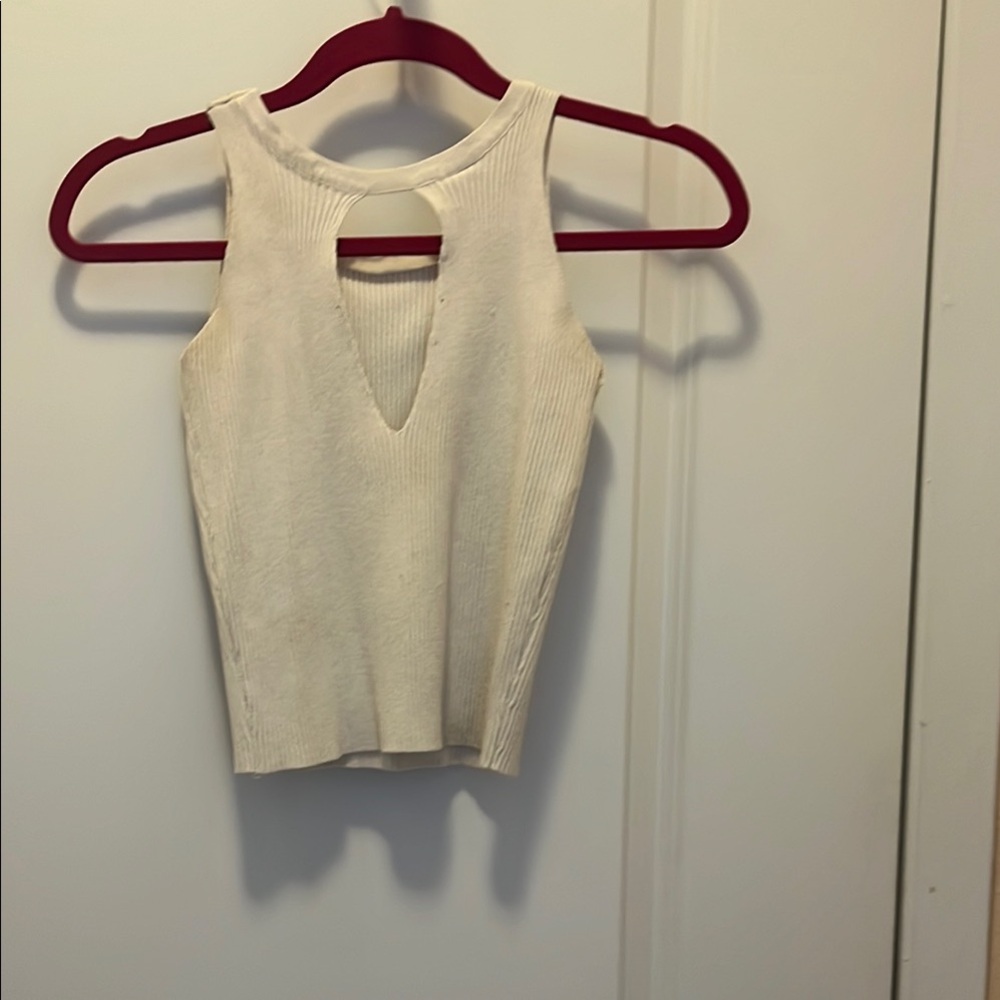 Cream Fitted Ribbed Crop Top - Picture 2 of 4